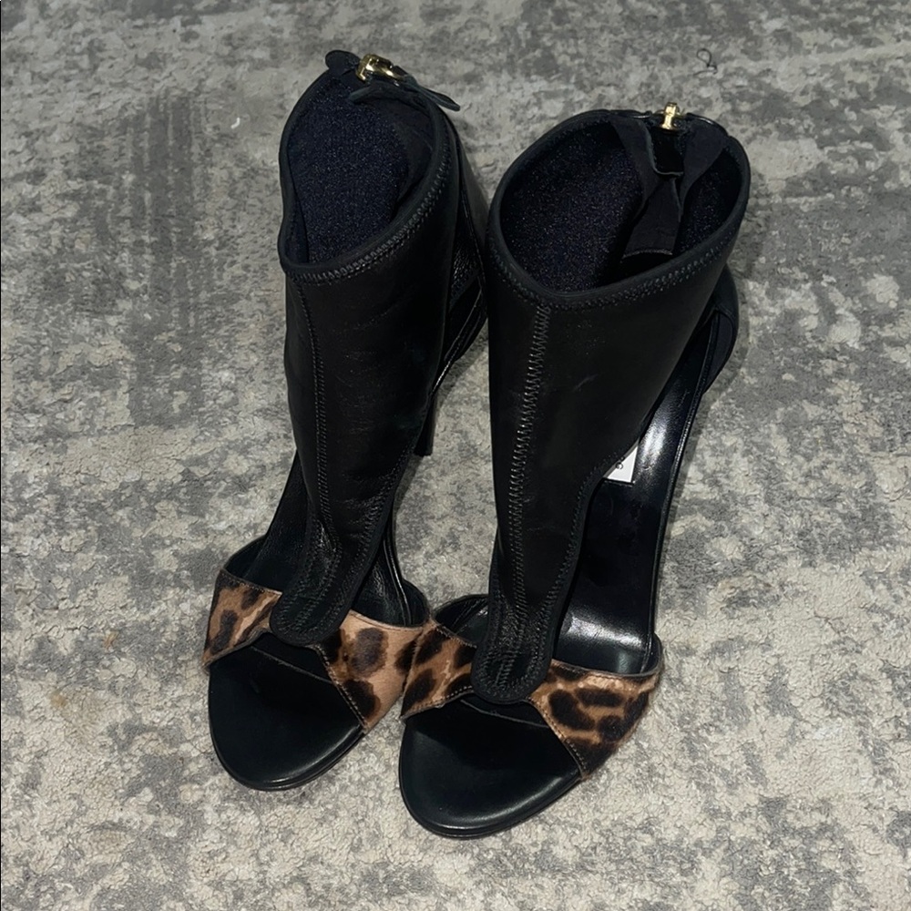 Diane Von Fürstenberg Elegant Black and Leopard Print Women's Heels